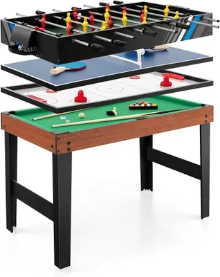 Imagen del producto de Mesas de juego multifuncionales, 4 en 1 / mesas de futbolín (3 en 1) que incluyen mesa de billar, mesa de tenis de mesa y mesa de air hockey, futbolín con todos los accesorios para niños, adultos y familias