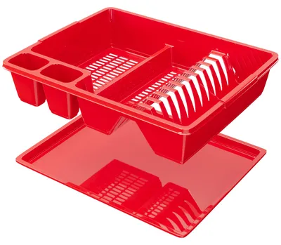 Produktbild von WELLGRO Abtropfgestell aus Kunststoff mit Reinigungsbürste und 10 Schwämmen - 44x35x9 cm (LxBxH) - Schale Geschirrkorb Abtropfkorb Abtropfgitter für Spüle  Europe