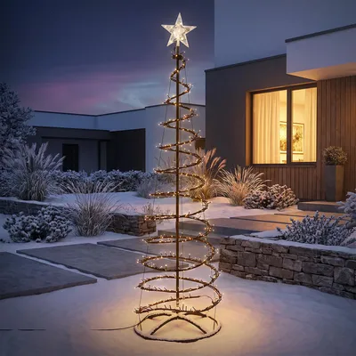 Produktbild von ECD Germany LED Weihnachtsbaum Außen 180 cm, Weihnachtsdeko mit Beleuchtung, Tannenbaum mit Lichterkette & Sternspitze, Lichterbaum, 640 LED Warmweiß