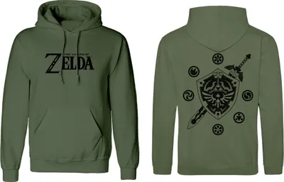 Produktbild von Uni Sweater mit Kapuze The Legend of Zelda Logo and Shield grün - M