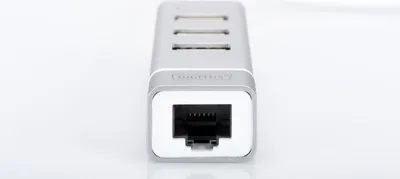 Immagine prodotto di Adattatore DIGITUS USB 2.0 a Fast Ethernet, hub USB a 3 porte
