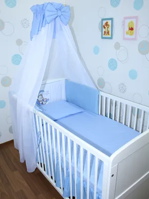 Produktbild von Primawela Baby Bettwäsche Set mit Applikation- 6 teiliges Set mit Chiffon Himmel Bettset Nestchen-11.Bärchen Mond-Blau