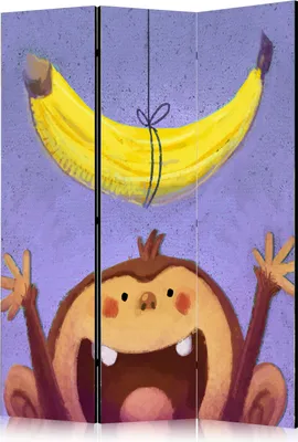 Produktbild von 3-teiliger Doppelseitiger Vlies Paravent - Bananana 135x172 cm Für Kinder e-B-0035-z-b