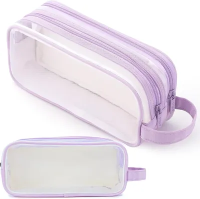Produktbild von Transparente Federmäppchen, 2 Fächer, 22.5 x 7.5 x 9.5 cm, für Schul- und Bürobedarf