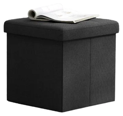 Produktbild von Aufbewahrungsbank mit Stauraum – 22 l – 30 x 30 x 30 cm – schwarzes MDF und Leinen