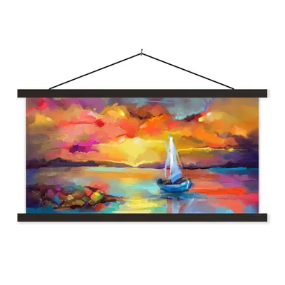Produktbild von MuchoWow® Textilposter Malerei - Ölfarbe - Boot - Farben 120x60 cm mit schwarzem Rahmen - Dekoration Schlafzimmer