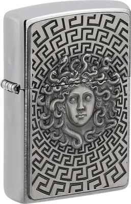 Obrázek produktu pro Zippo benzínový zapalovač chrom broušený plaketa Medusa, nenaplněný 2008151