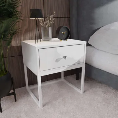 Produktbild von Nachttisch BLANCO LOFT weiß Hochglanz mit Griffen