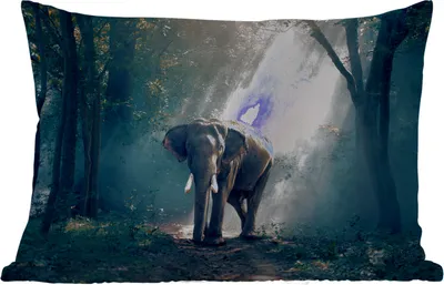 Produktbild von MuchoWow® Outdoor Kissen - Elefant - Tiere - Licht - Wald - Natur - Wildtiere - 50x30 cm - Wetterfest - Lounge Kissen - Sofa kissen - Wohnzimmer Dekoration