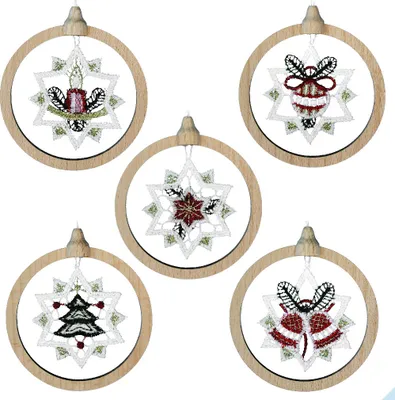 Produktbild von Baumbehang im Buchenholzring, mehrfarbig, 2 Set, 5 Stickmotive