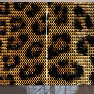 Produktbild von ARANDE Psychedelisch Gardine, Leopard-Motiv mit Digital-Punkten und Trippy formt afrikanische grafische Kunst, 280 x 245 cm, Aprikose Dunkelbraun