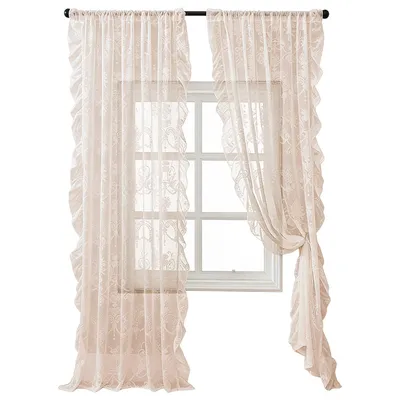 Produktbild von 2 Stück Französische Spitzenvorhang Vintage Durchlässig Gardinen, Beige 140x220cm(BxL)