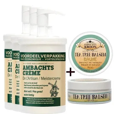 Produktbild von 3 Pumpstöße à 1000 ml Creme + 1 x Teebaumbalsam à 75 ml