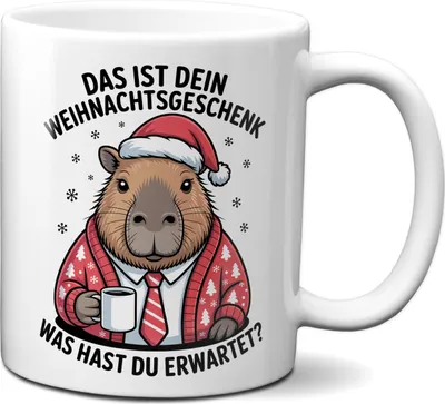 Kaffeetasse mit Capybara und Aufschrift "Das ist dein Weihnachtsgeschenk. Was hast du erwartet?"