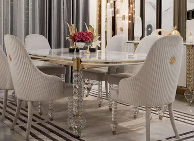 Produktbild von Casa Padrino Luxus Art Deco Esstisch Weiß / Gold 230 x 121 x H. 77 cm - Art Deco Esszimmer Tisch mit Kunstmarmor Tischplatte - Art Deco Möbel - Esszimmer Möbel - Luxus Möbel - Luxus Qualität