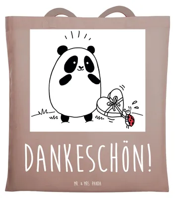 Produktbild von Mr. & Mrs. Panda Uni Tasche Panda Dankeschön - Braun Pastell - Geschenk, Shopping, Stoffbeutel, Tote Bag, Schultasche, dokumententasche, Einkaufstasche