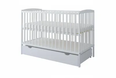 Produktbild von Babyzimmer Set mit Babybett 120cm x 60 cm und Wickelkommode, Babybett mit Matratze und Schublade aus Kieferholz, Weiss