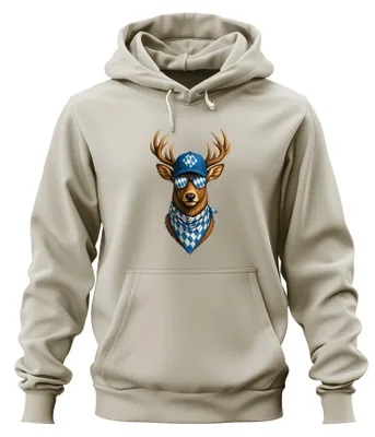 Produktbild von Cooler Hirsch Bayern Sonnenbrille Lederhose Hoodie Kapuzenpullover, Natur, XL