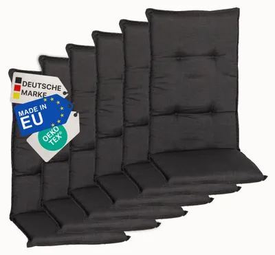 Produktbild von NYVI Gartenstuhl Auflagen Hochlehner 6er Set Barcelona - UV-Beständig, Atmungsaktiv, Strapazierfähig - Hochlehnerauflagen Sitzkissen Outdoor - Sitzauflagen für Gartenstühle 118x50cm Dunkelgrau