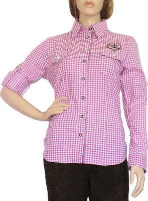 Produktbild von Trachtenbluse Damen Trachten lederhosen-bluse Trachtenmode violett kariert, Größe:38