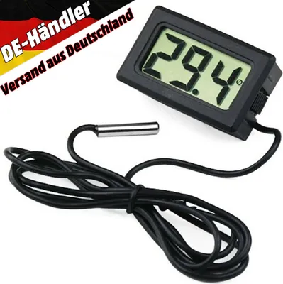 Produktbild von Mini Digital Thermometer Temperatur Messgerät LCD Anzeige mit Fühler 1 Meter Kabel für Kühlschrank Gefrierschrank Aquarium
