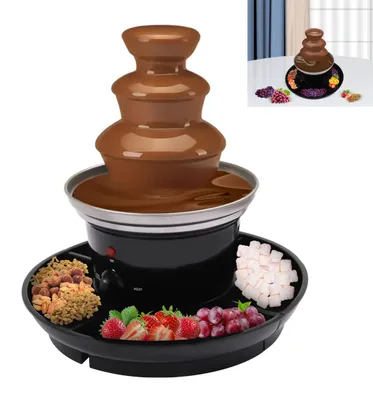 Produktbild von Dreistufiger Schokoladenbrunnen – Edelstahl Fondue-Brunnen für Geburtstag & Party, Schokolade schmelzen mit Obstplatte, Lebensmittelerwärmer