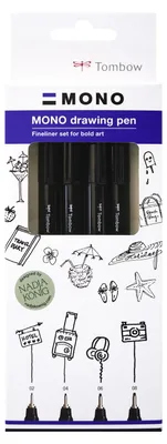 Produktbild von Tombow WS-EFL-H-B-4P, Schwarz, Fettdruck, Schwarz, Blau, Weiß, Rund, Sichtverpackung, 4 Stück(e)