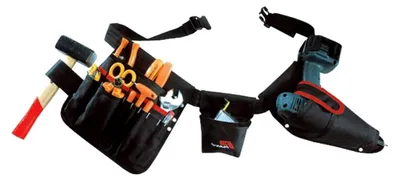 Produktbild von Werkzeuggürtel mit Tasche für Akkubohrer und Werkzeugtasche, 15 Fächer