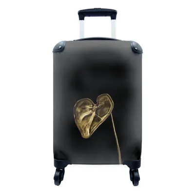 Produktbild von MuchoWow® Koffer Handgepäck Trolley Rollkoffer Kleine Reisekoffer mit 4 Rollen - Blatt - Herz - Gold - Cabin Size < 55x40x23 cm & 55x40x20 cm - Fotokoffer - Kabinenkoffer - Boardgepäck - Reise-Box - Reisekoffer - Reisegepäck - Koffer mit Bild - Trolley für Kinder