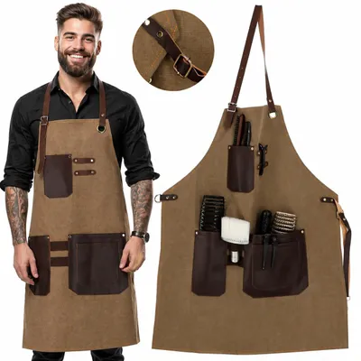 Obrázek produktu pro Holičská zástěra kožená hnědá na stříhání pro barbera