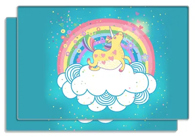 Produktbild von Wallario Frühstücksbrettchen 2er Set aus Glas, je 20 x 30 cm, mit rutschfesten Füßen, Motiv Lustiges Einhorn auf einer Wolke vor Regenbogen