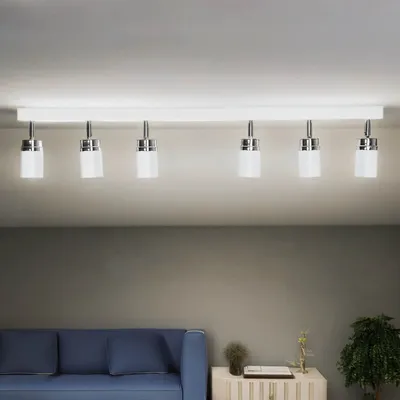 Produktbild von Deckenstrahler 6-flammig Weiß  Chrom GU10 Metall verstellbar Modern Spot Lampe Decke Wohnzimmer