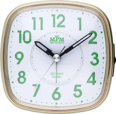 Obrázek produktu pro MPM-Quality – Analogový budík kulatý, champaň/zelená, průměr 9,6 cm