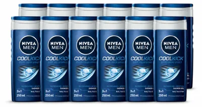 Obrázok produktu pre 12 kusov gélu na sprchovanie NIVEA MEN Cool Kick – 250 ml – výhodný balík