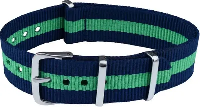 Produktbild von ClassicWatchStraps Nylon Uhrenarmband - Blau/Grün, 22 mm, Silber poliert