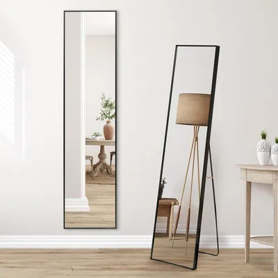 Productafbeelding van Americanflat 36x150 cm Lichaamsspiegel, zwart, met standaard - Grote spiegel
