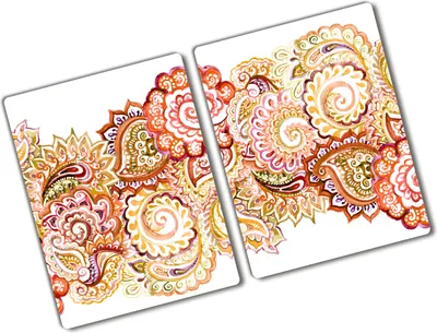 Produktbild von Tulup Glas Herdabdeckplatte - 2x40x52 cm - Glaskeramikkochfeld-Abdeckung Spritzschutz Glasabdeckplatte Kochplattenabdeckung und Schneidebrett - Zweiteilig - Kunst: modern & klassisch - Verzierungen - Orange