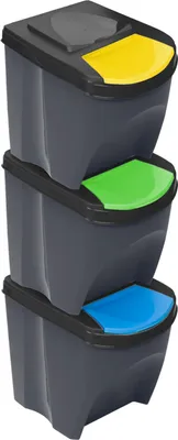 Produktbild von Mülleimer Set Sortibox 3 x 25 l aus Plastik, anthrazit, stapelbar