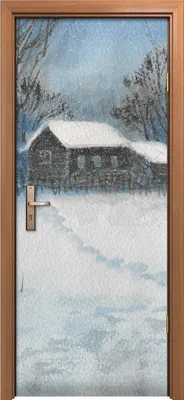 Produktbild von Türposter 80x200 cm Türaufkleber Türtapete Türfolie Klebefolie Malerei Winter Schnee Hütte Bäume