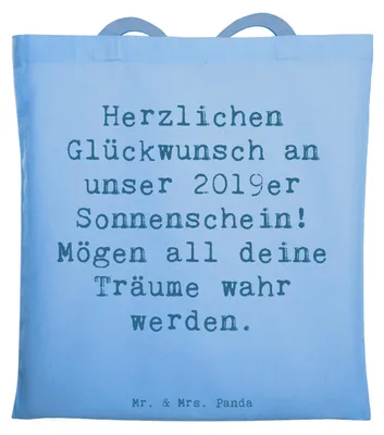 Produktbild von Mr. & Mrs. Panda Einkaufstasche Spruch 2019 Geburtstag - Sky Blue - Geschenk, Laptoptasche, Tote Bag, Geburtstagsgeschenk, Geburtstagsgeschenke, Liebe und Freude, Tasche