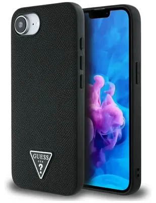 Zdjęcie produktu dla Guess Grained Triangle MagSafe - Etui do iPhone 16e (czarny)