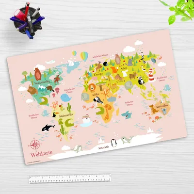 Produktbild von Schreibtischunterlage für Kinder – Weltkarte in rosa - 60 x 40 cm - aus Premium Vinyl -  Germany