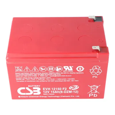Zdjęcie produktu dla CSB-EVH12150X3 12-woltowy akumulator kwasowo-ołowiowy AGM 15 Ah, 151x98x101,8 mm Faston 6,3 mm Odporny na cykle + Standby