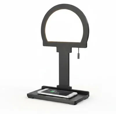 Produktbild von Sompex LED Tischlampe „Steve Phone“ schwarz – Nachttischlampe im Bauhaus-Stil mit Qi Handy-Ladestation