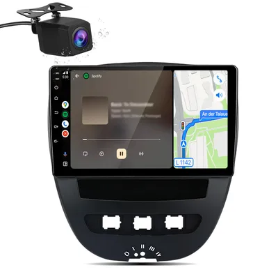 Immagine prodotto di Autoradio con telecamera per Peugeot 107, Citroën C1 e Toyota Aygo (2005-2014) con CarPlay, Android Auto, Wi-Fi, GPS, navigatore, RDS, DSP, DAB+, Bluetooth, schermo da 10 pollici e memoria 2+64 GB