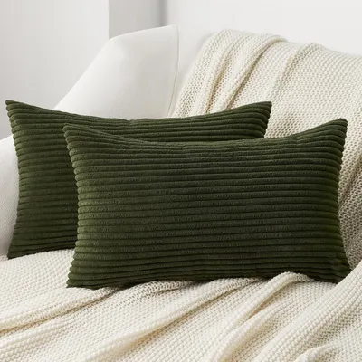 Immagine prodotto di Coperte per cuscini 30x50 cm, tessuto corduroy, colore verde oliva, a righe, set da 2