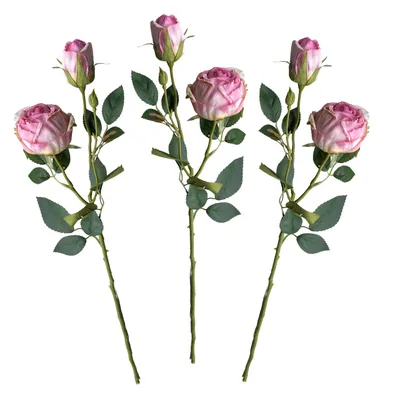 Immagine prodotto di Set di 3 rose artificiali rosa 55 cm - fiori di seta di prima qualità, 2 rose + 1 bocciolo per ramo, decorazione floreale artificiale realistica per matrimonio, decorazione da tavola