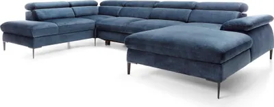 Productafbeelding van FURNLUX Hoekbank, blauw en zwart, 353 cm / Hoofdkleur: blauw / Afmetingen: 353 x 94 x 214 cm