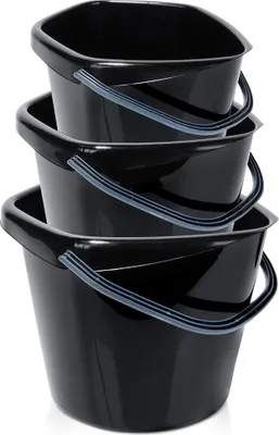 Produktbild von Vilde | Eimer Set - 3 Stück - 5 L / 10 L / 14 L - Schwarz - Mit Griff - Putzeimer
