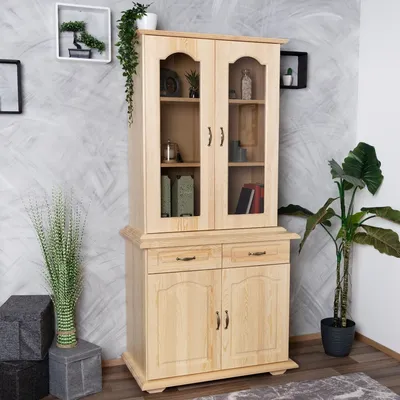 Produktbild von Vitrine für das Wohnzimmer, Kiefer Massivholz, Farbe: Natur